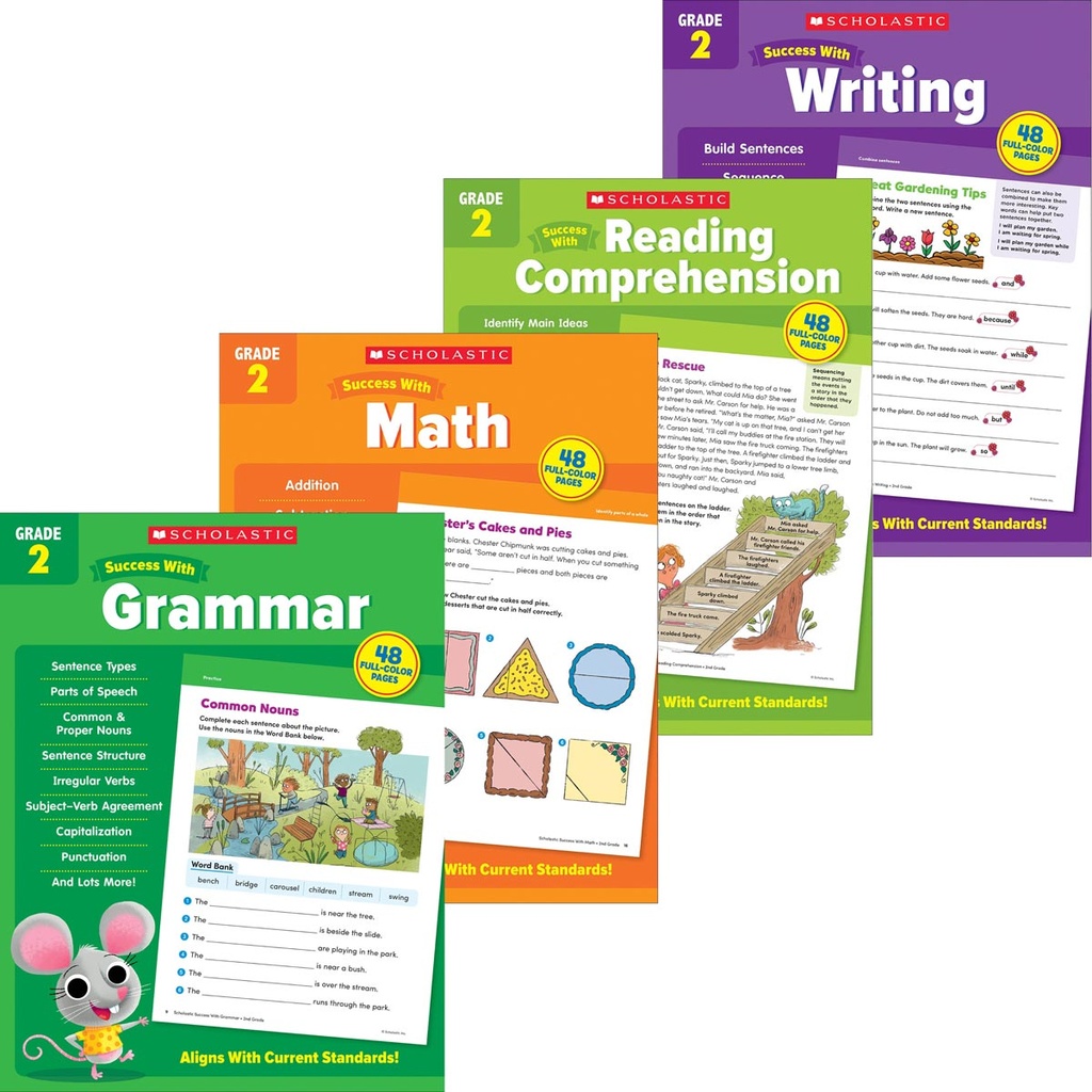 Scholastic Second Grade Success Workbooks, 4 Book Set