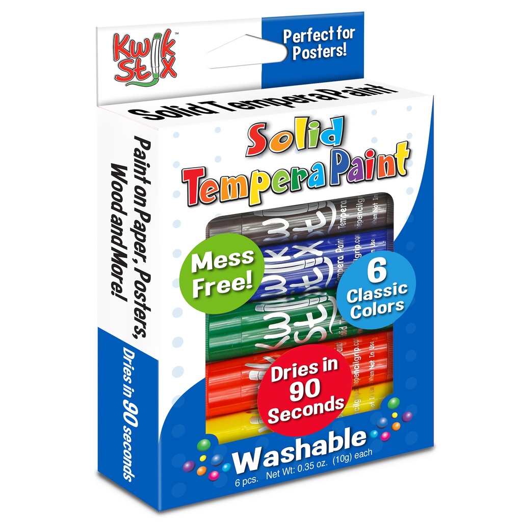 Solid Tempera Paint Stick, 6 Primary Colors