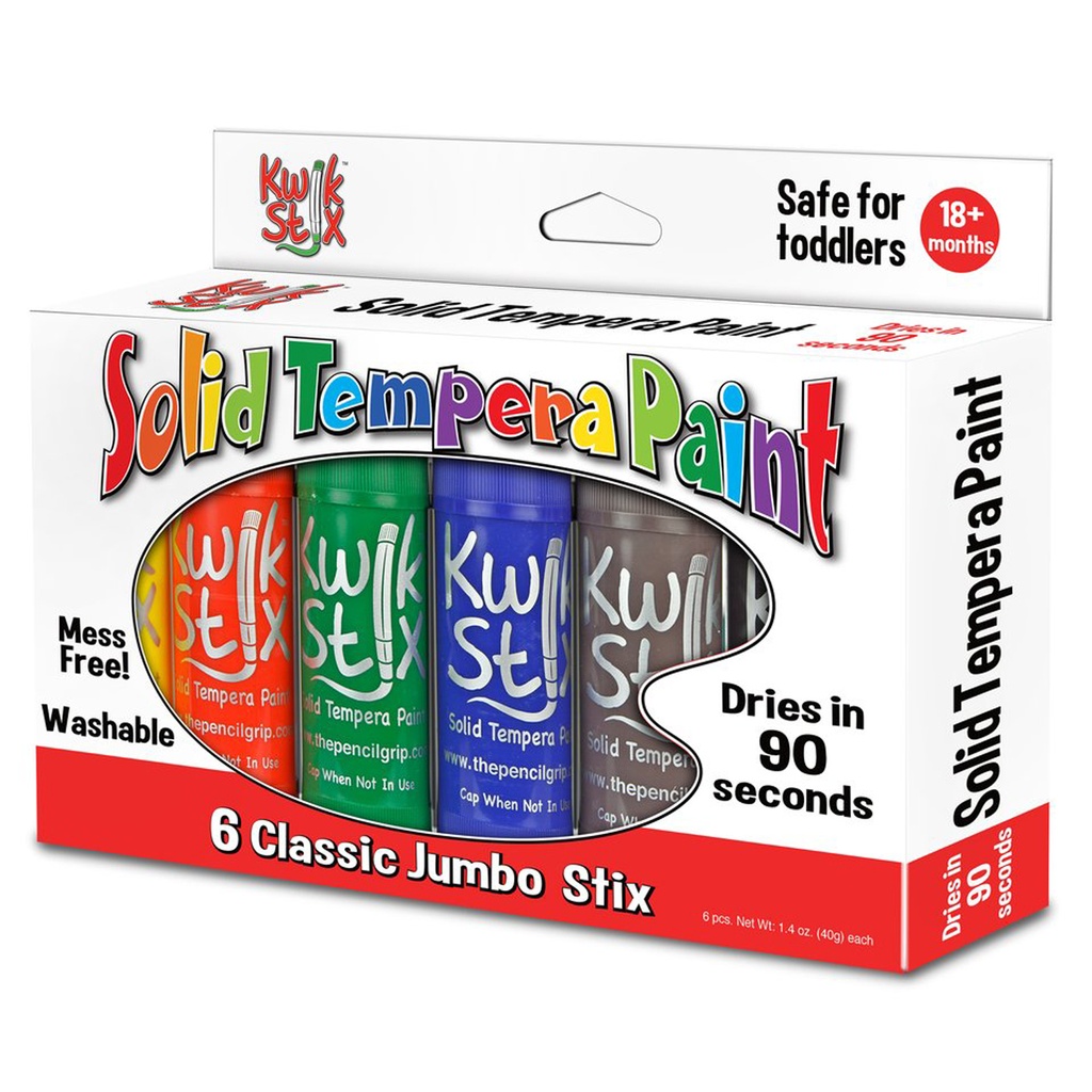 Jumbo Solid Tempera Paint Stick, 6 Classic Colors