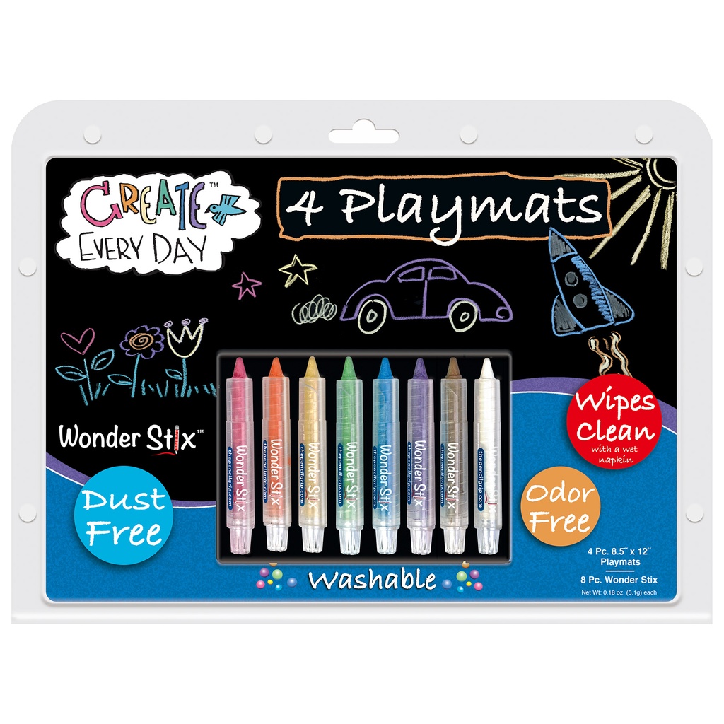 Black Board Playmat Kit with 8 Wonder Stix, 8-1/2" x 12", 4 Boards