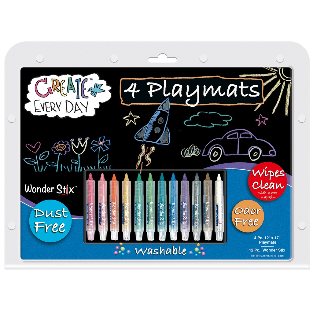 Black Board Playmat Kit with 12 Wonder Stix, 12" x 17", 4 Boards