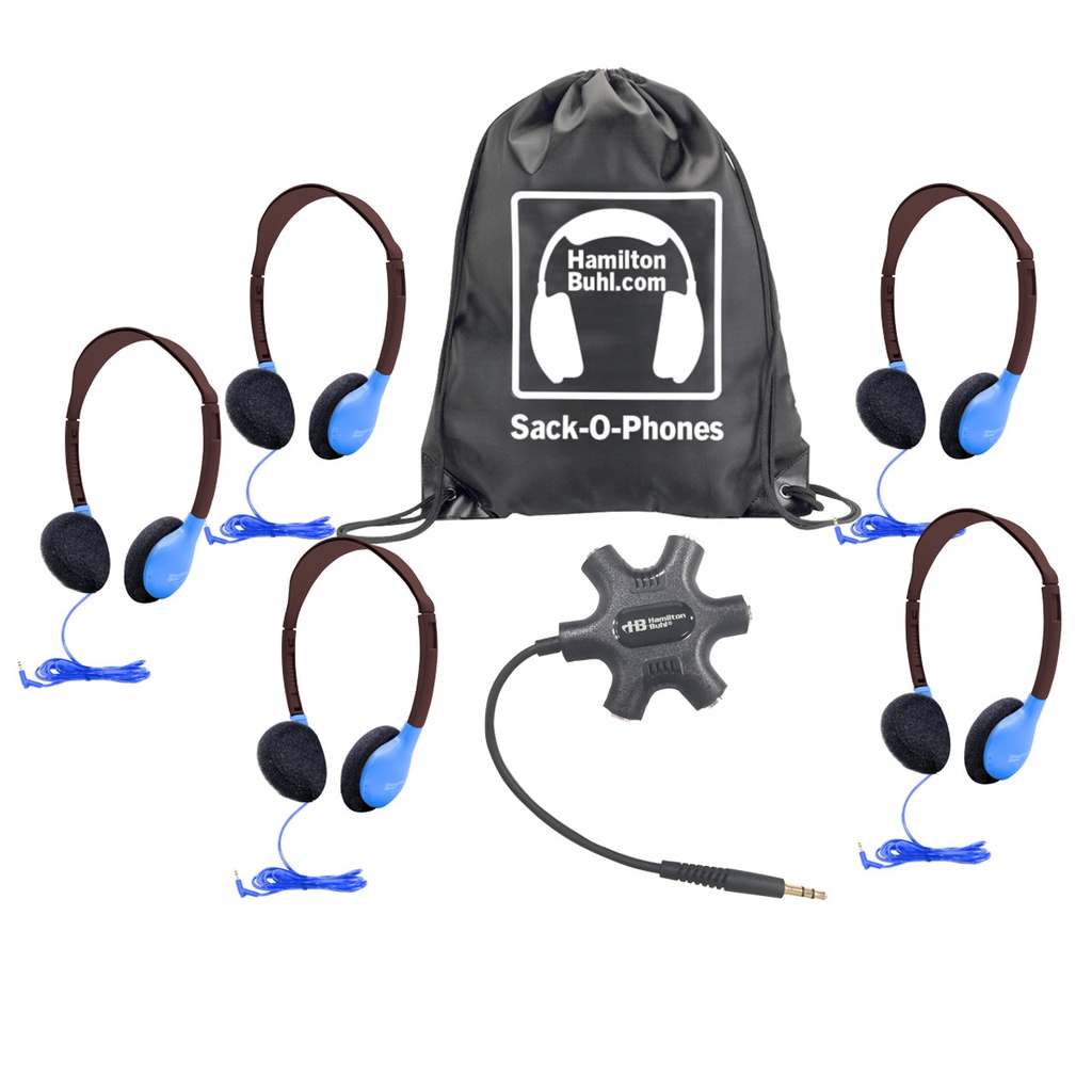 Galaxy™ Econo-Line of Sack-O-Phones with 5 Personal-Sized HA2 Headphones, Starfish Jackbox and Carry Bag