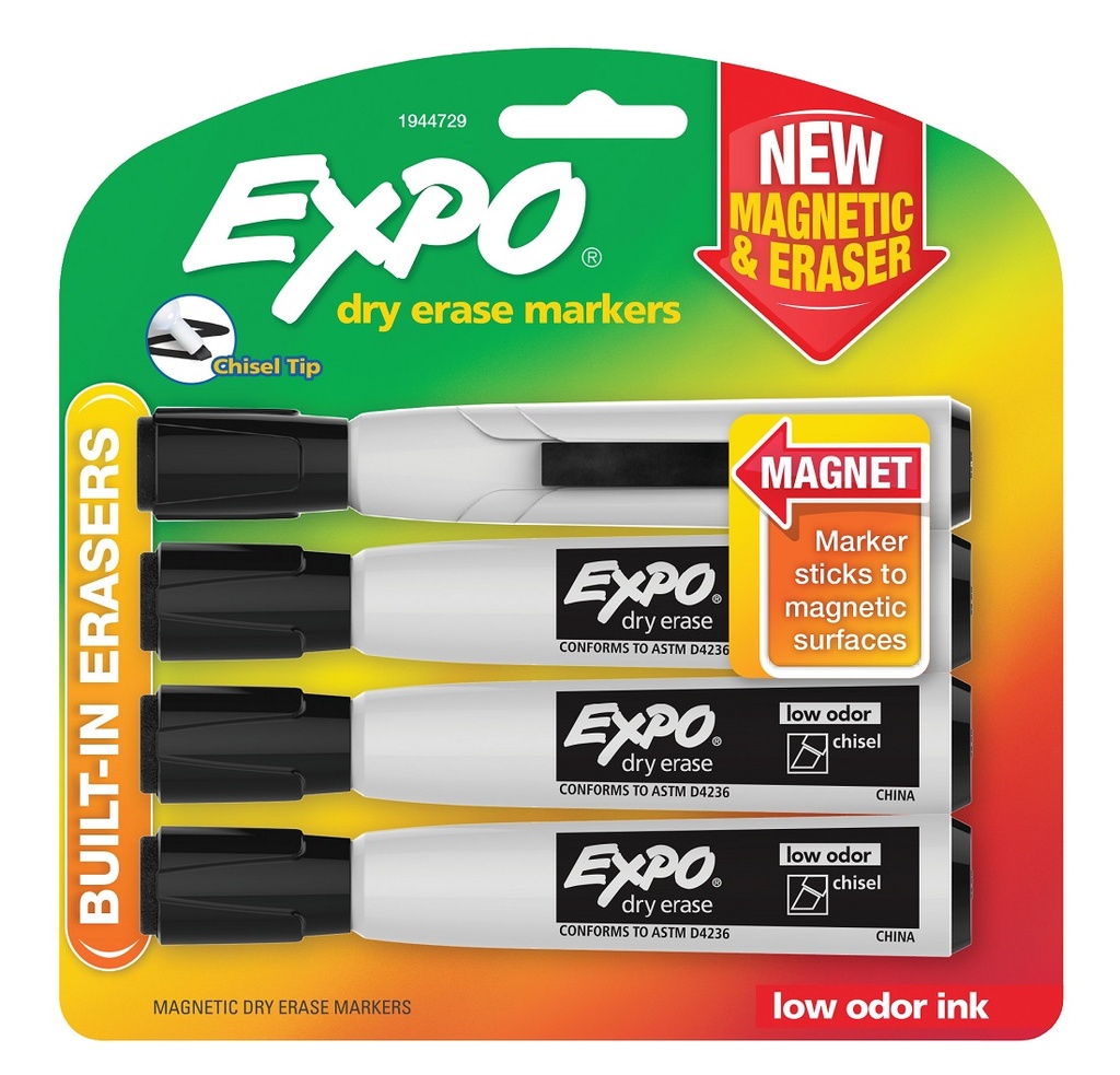 4ct Black Chisel Tip Expo Magnetic Dry Erase Markers