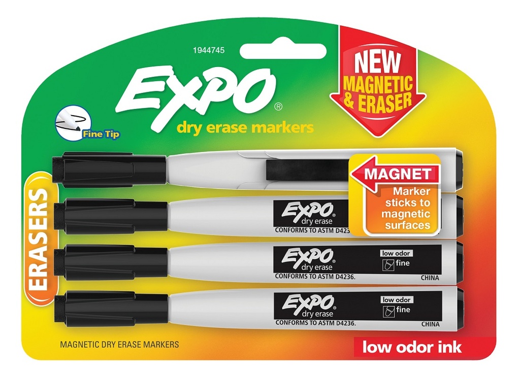 4ct Black Fine Expo Magnetic Dry Erase Markers