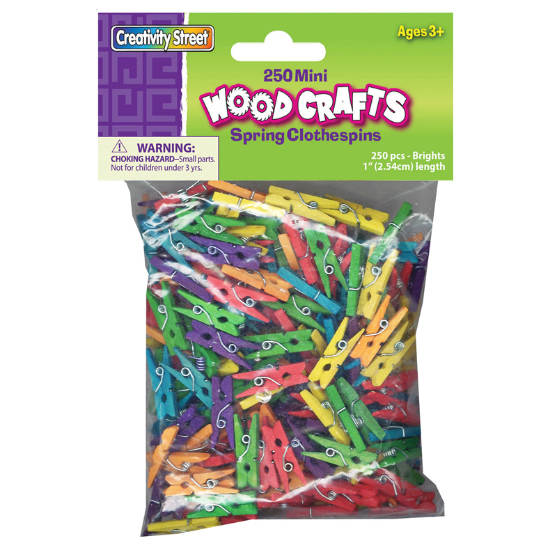 Mini Spring Clothespins, Bright Hues Assorted, 1", 250 Pieces