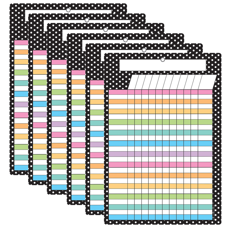 Smart Poly Chart, 13" x 19", B&W Polka Dots Incentive, w/Grommet, Pack of 6