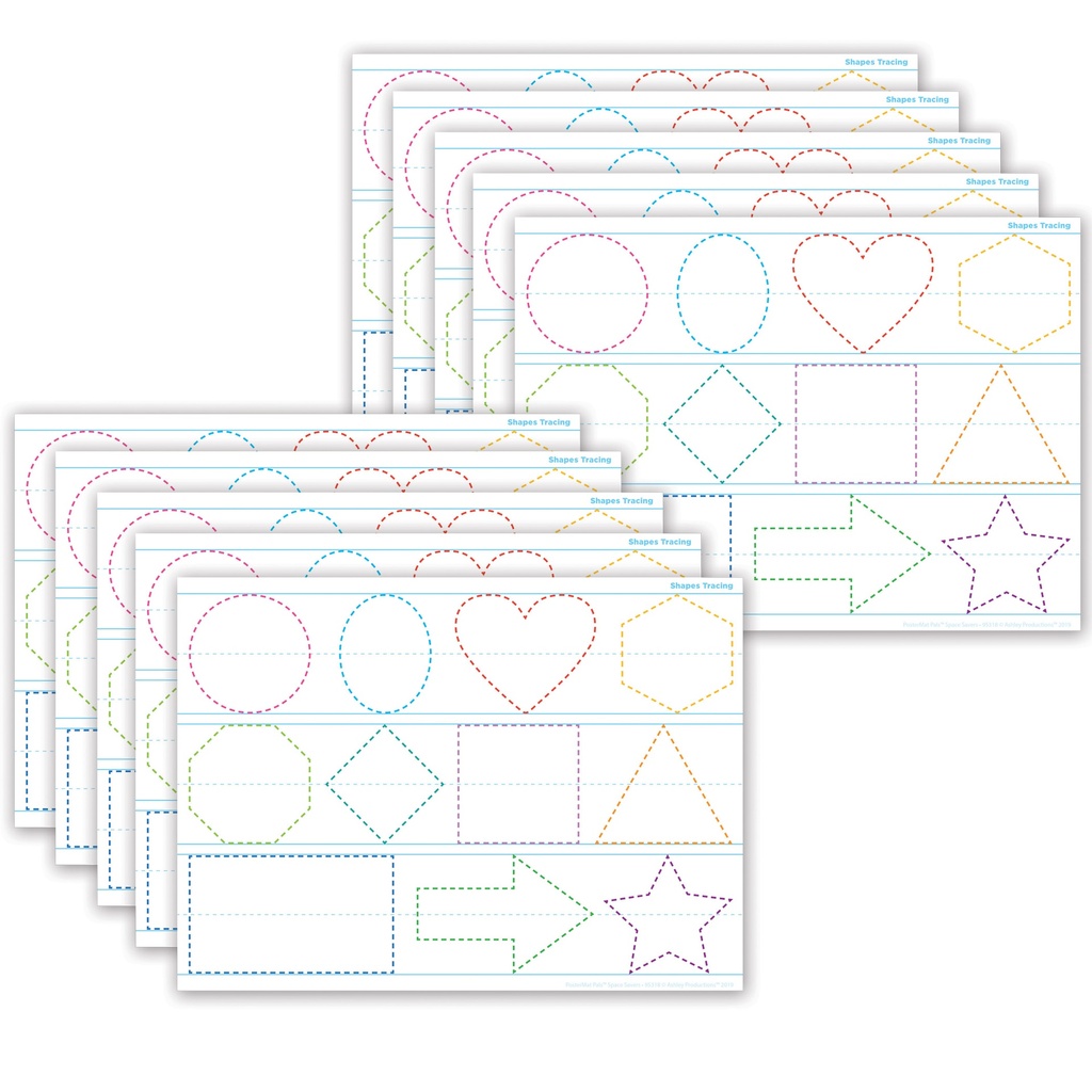 Smart Poly® PosterMat Pals™ Space Savers, 13" x 9-1/2", Shapes Tracing, Pack of 10