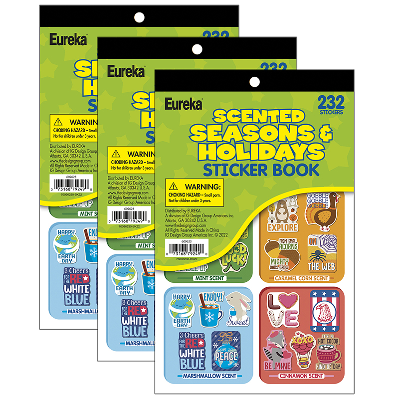 Seasons & Holidays Scented Stickerbook, 232 Stickers Per Book, Pack of 3