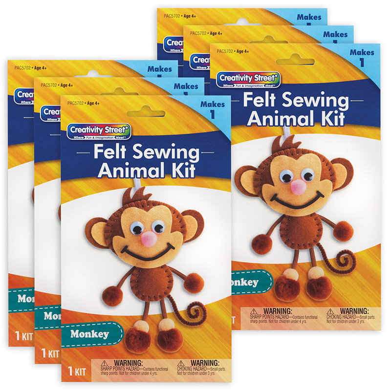 Felt Sewing Animal Kit, Monkey, 6.5" x 10.5" x 1", 6 Kits