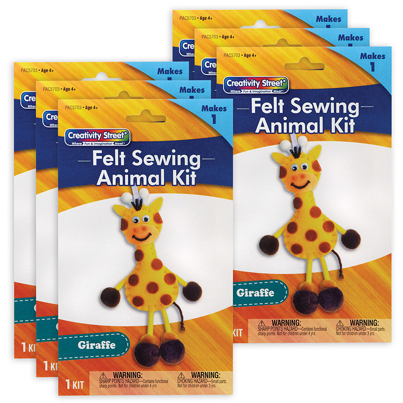 Felt Sewing Animal Kit, Giraffe, 6" x 11" x 0.75", 6 Kits