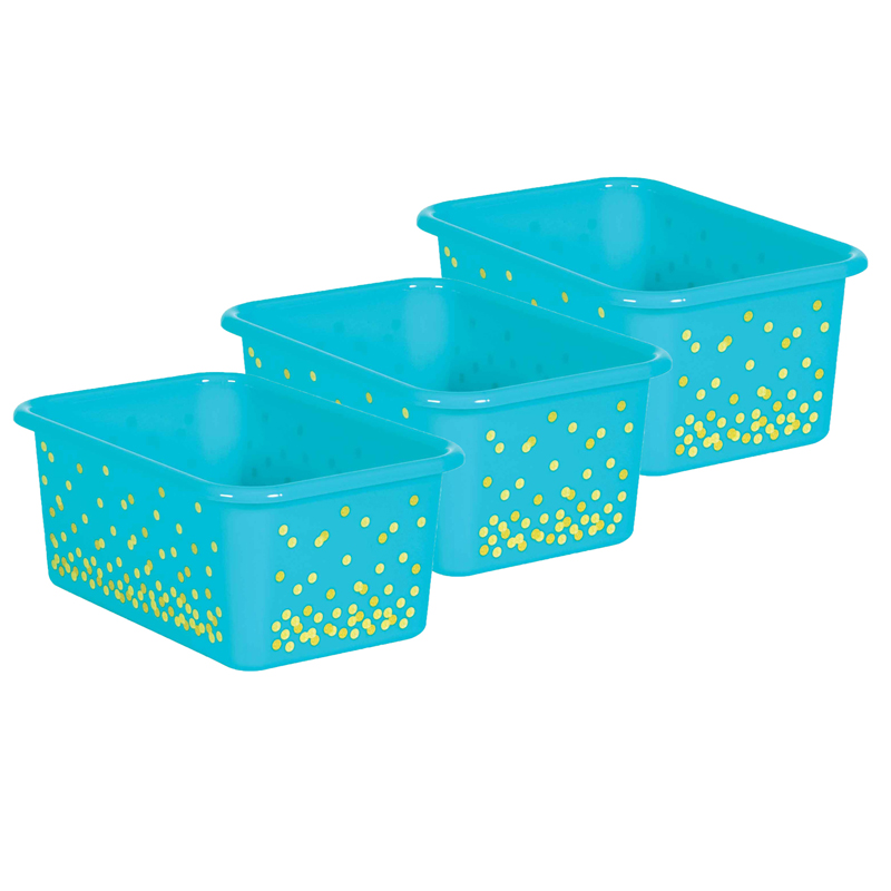 Teal Confetti Small Plastic Storage Bin, Pack of 3