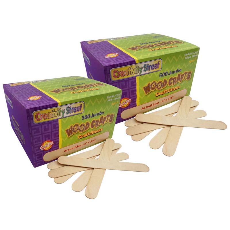 Jumbo Craft Sticks, Natural, 6" x 0.75", 500 Pieces Per Pack, 2 Packs