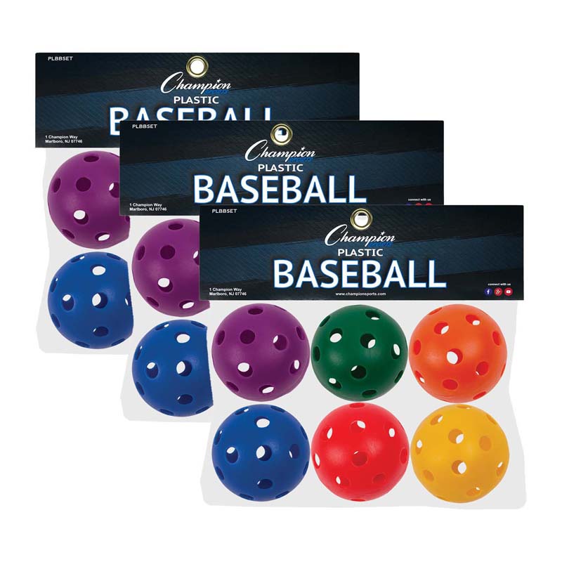 Plastic Baseballs, 6 Per Set, 3 Sets