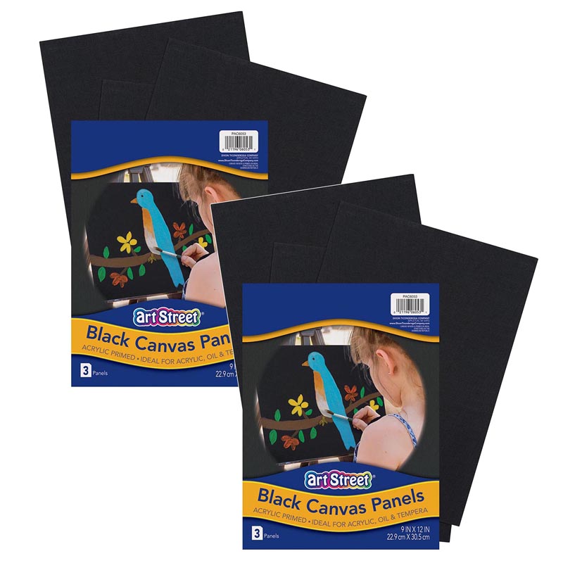 Canvas Panels, Black, 9" x 12", 3 Per Pack, 2 Packs