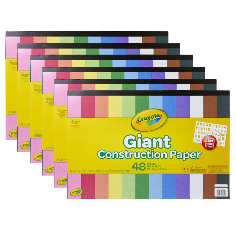 Giant Construction Paper Pad with Stencils, 48 Sheets, Pack of 6