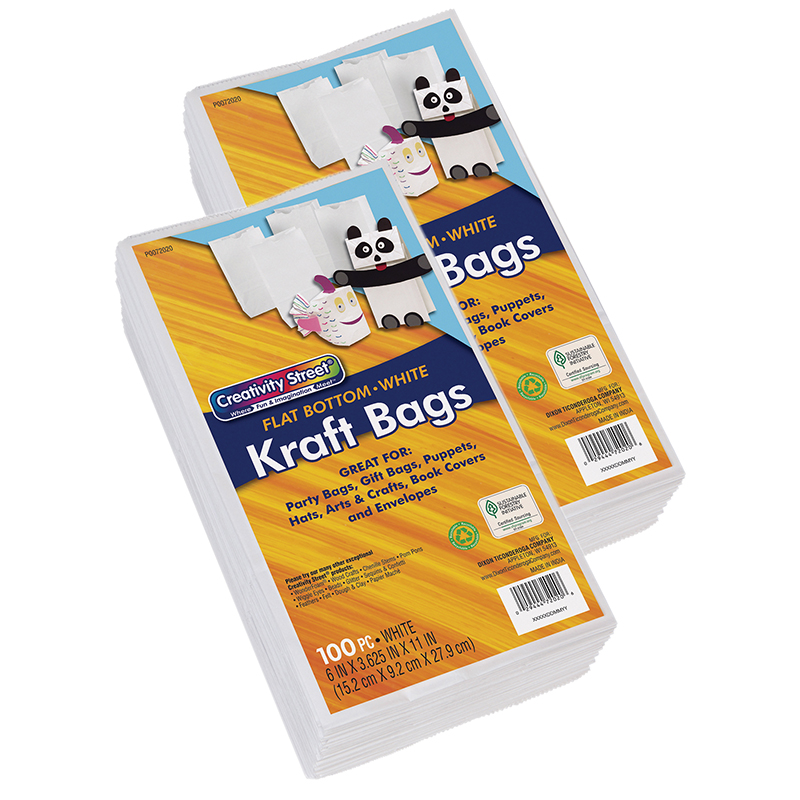 Kraft Bag, White, 6" x 3-5/8" x 11", 100 Bags Per Pack, 2 Packs