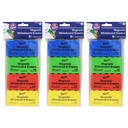 Magnetic Chalk & Whiteboard Eraser, 4 Assorted Colors, 2.25" x 4.25", 4 Erasers Per Pack, 3 Packs