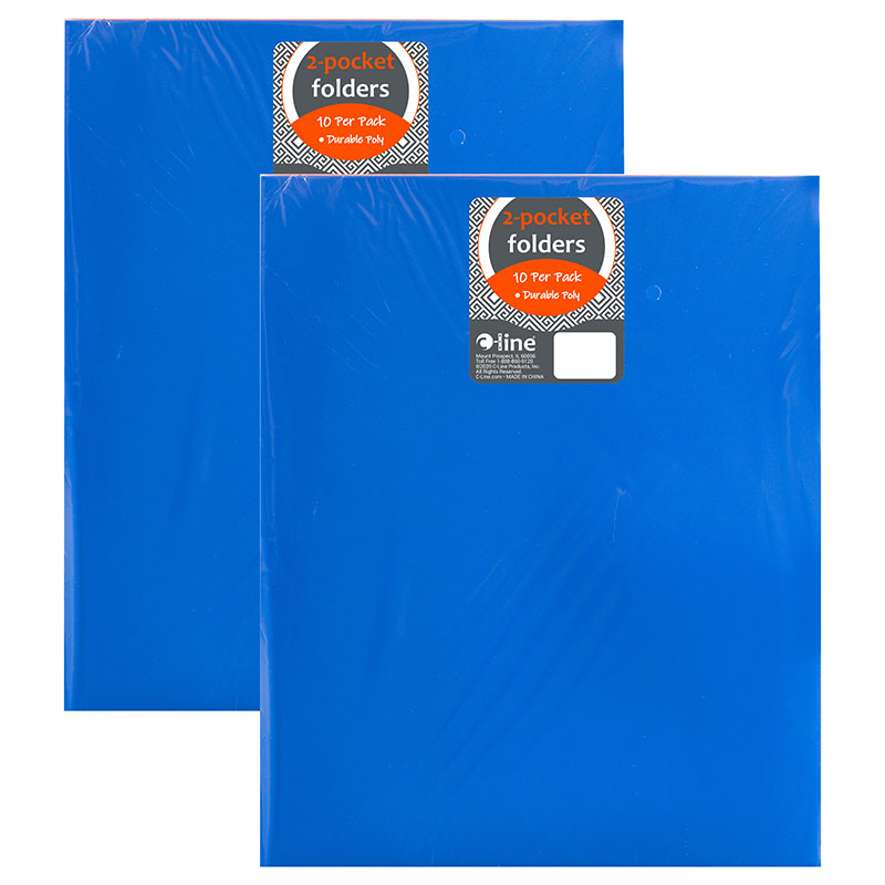 Two-Pocket Heavyweight Poly Portfolio Folder, Primary Colors, 10 Per Pack, 2 Packs