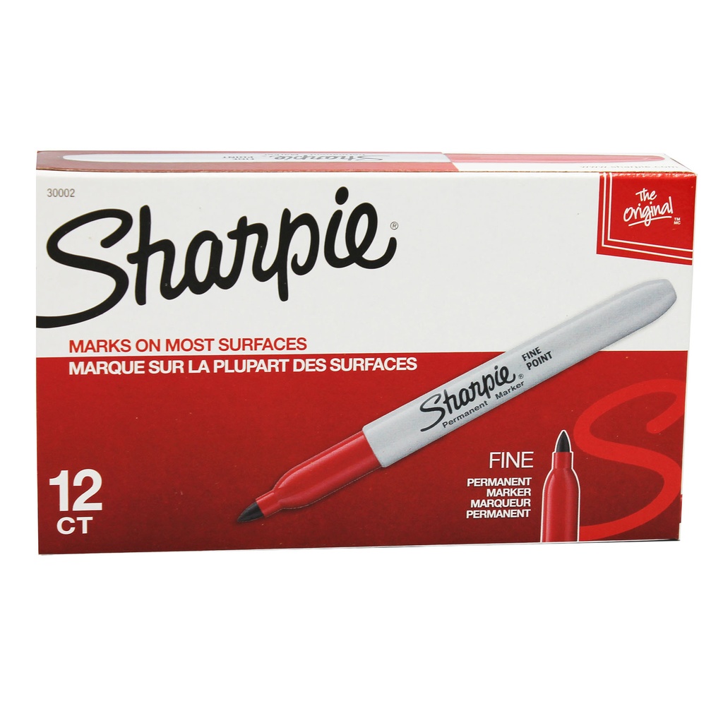 Fine Point Permanent Marker, Red, Box of 12