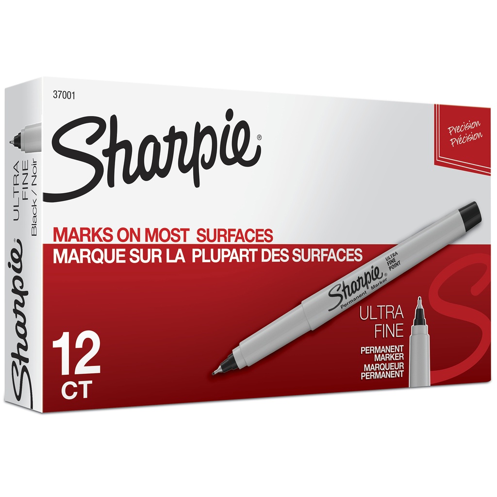 Ultra Fine Point Permanent Marker, Black, Box of 12