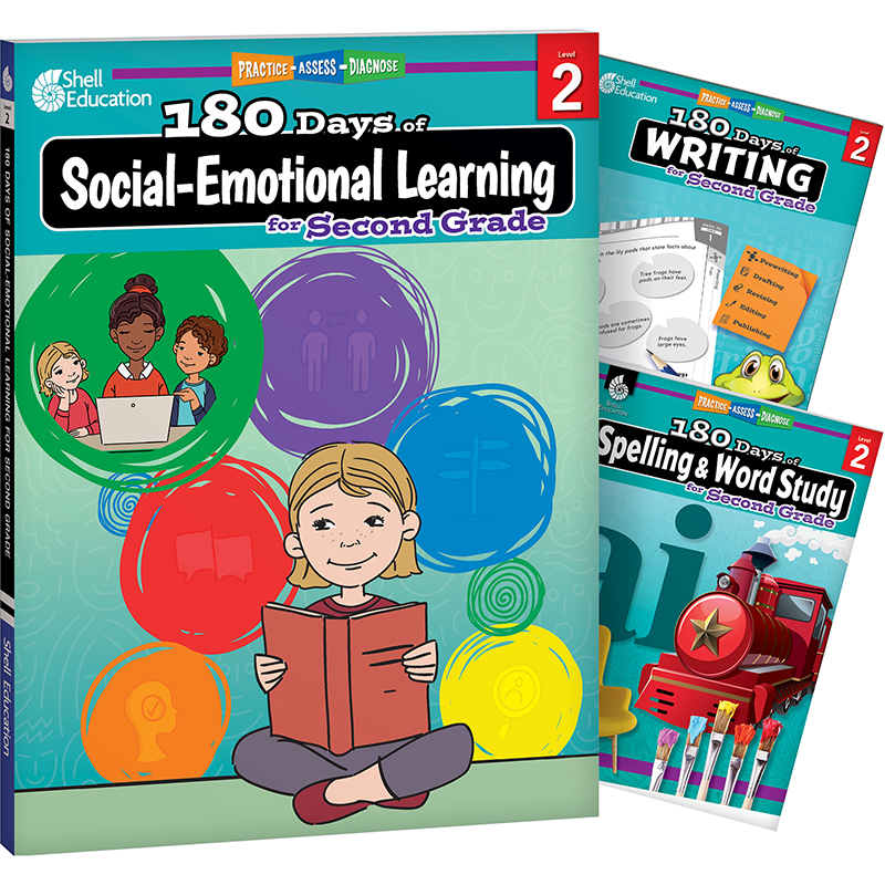 180 Days Social-Emotional Learning, Writing, & Spelling Grade 2: 3-Book Set