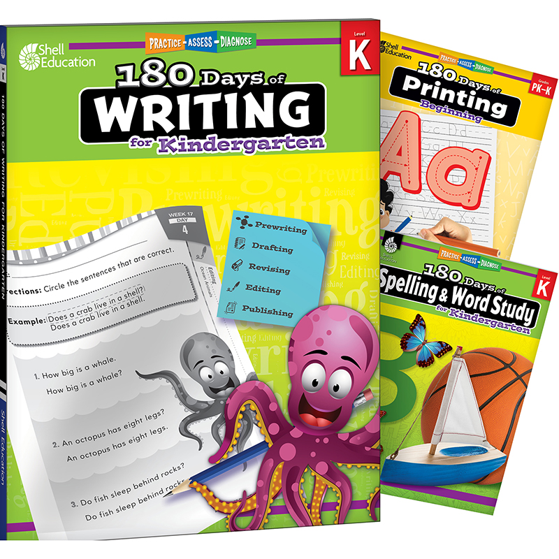 180 Days Writing, Spelling, & Printing Grade K: 3-Book Set