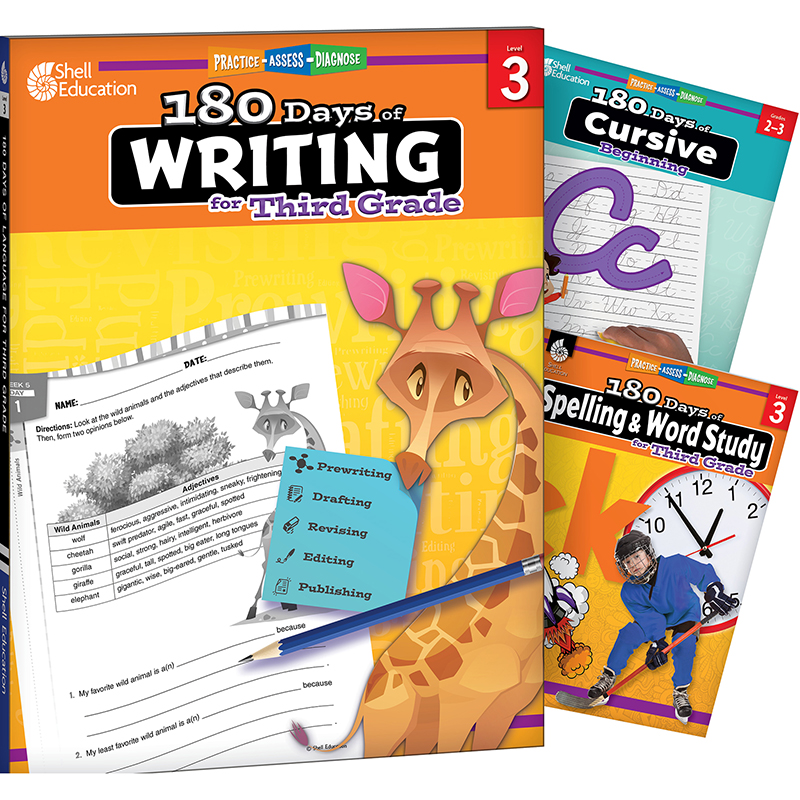 180 Days Writing, Spelling, & Cursive Grade 3: 3-Book Set