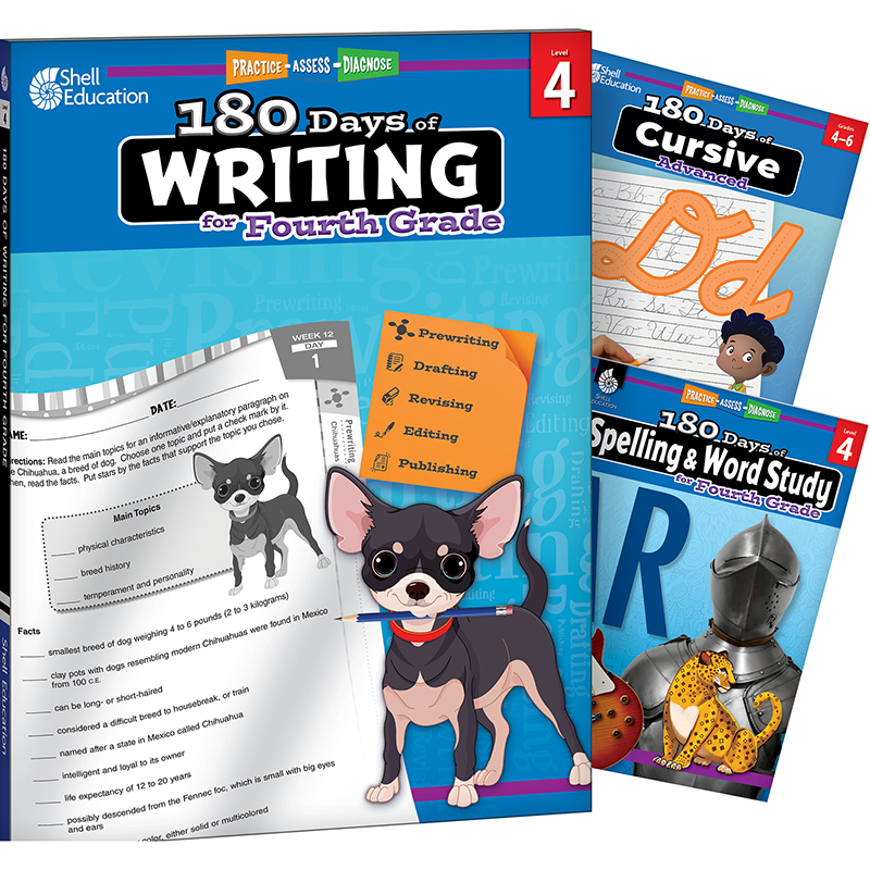 180 Days Writing, Spelling, & Cursive Grade 4: 3-Book Set