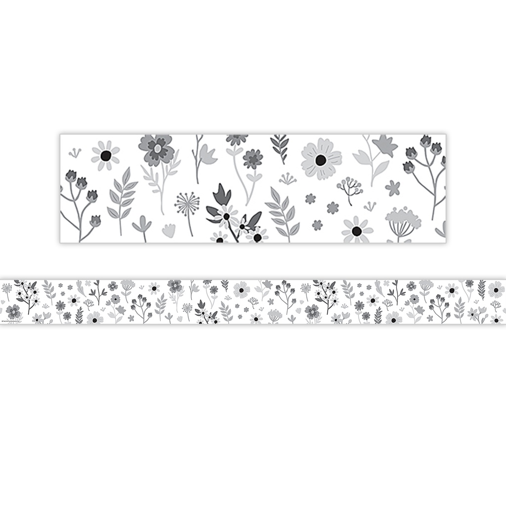 Black and White Floral Straight Border Trim