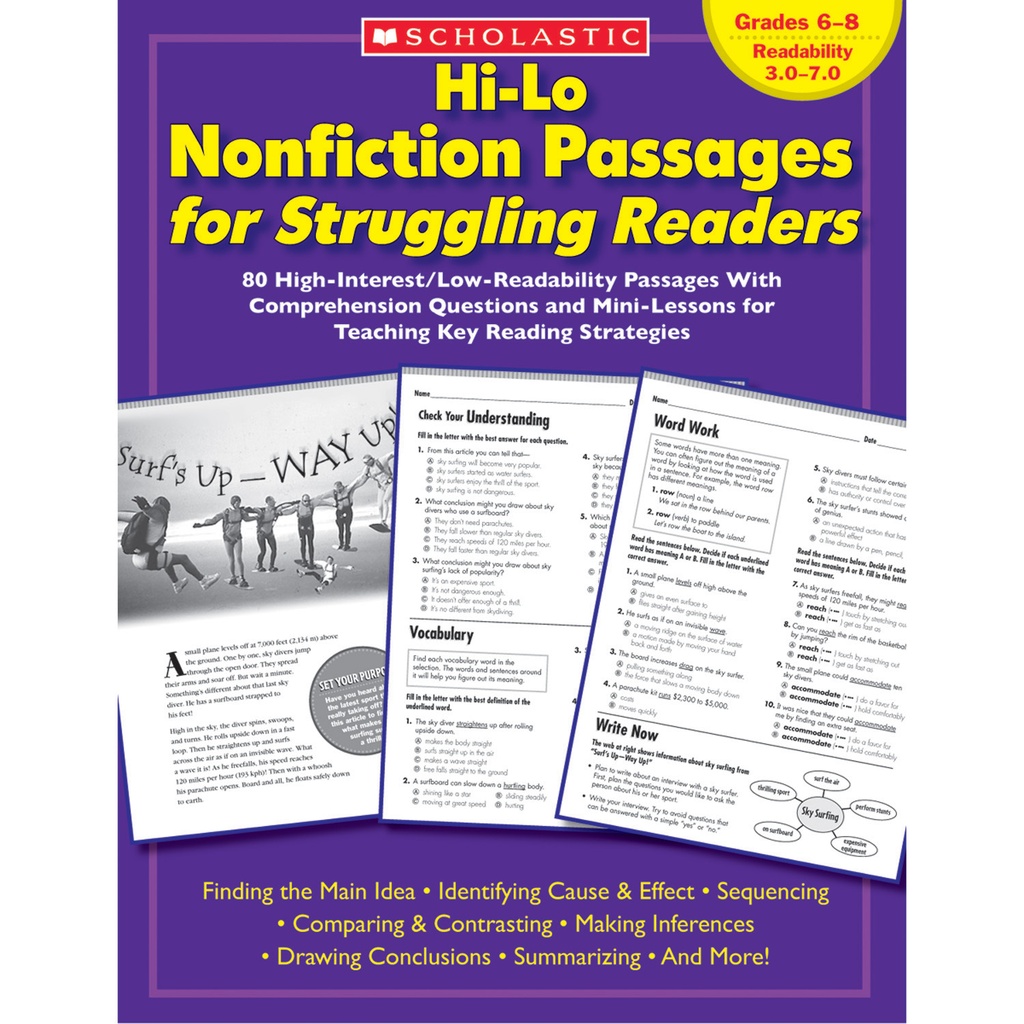 Hi-Lo Nonfiction Passages for Struggling Readers, Grades 6-8