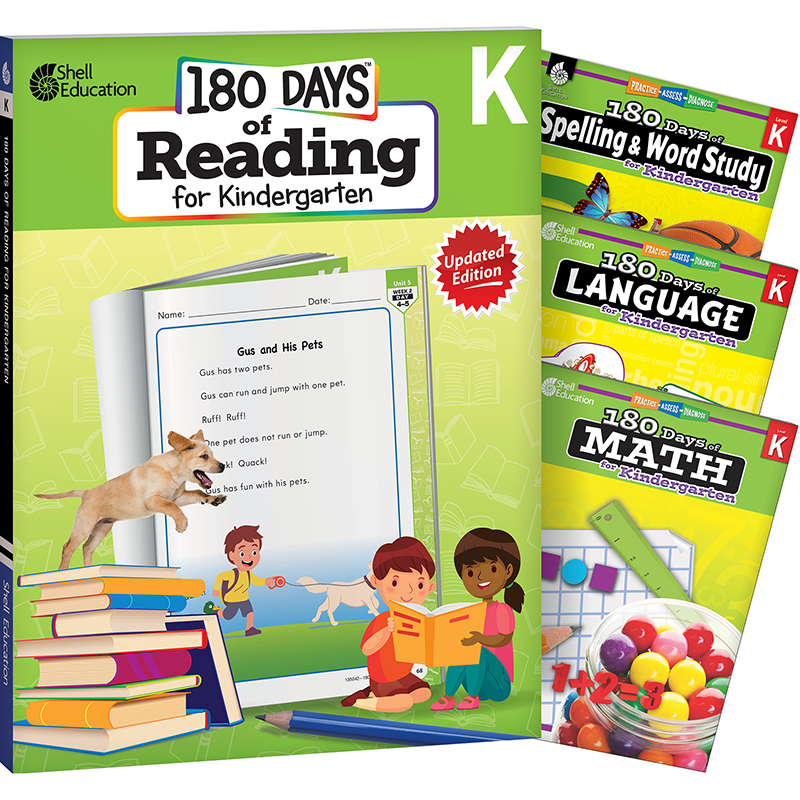 180 Days Reading, Spelling, Language, & Math Grade K: 4-Book Set