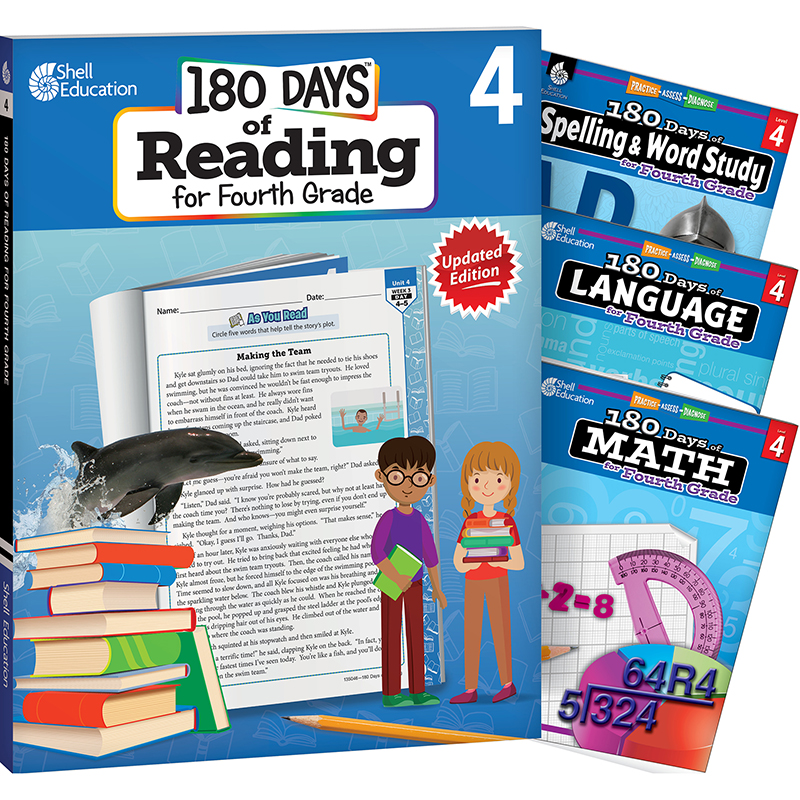 180 Days Reading, Spelling, Language, & Math Grade 4: 4-Book Set