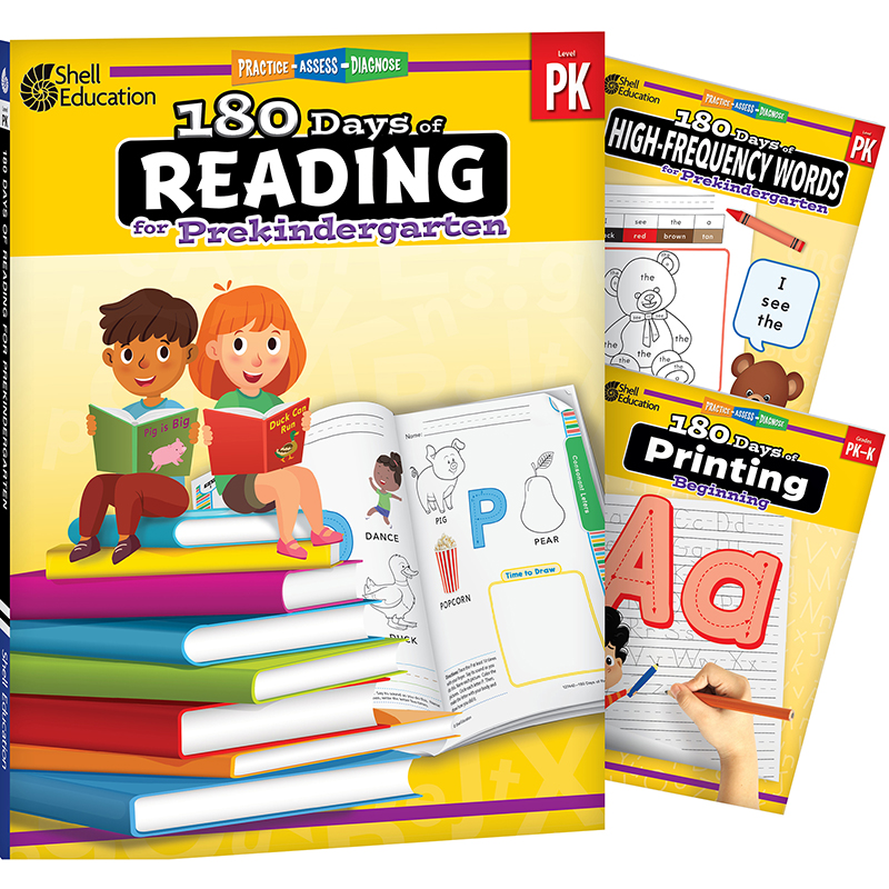 180 Days Reading, High-Frequency Words, & Printing Grade PK: 3-Book Set