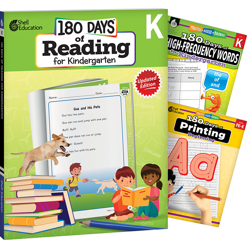 180 Days Reading, High-Frequency Words, & Printing Grade K: 3-Book Set