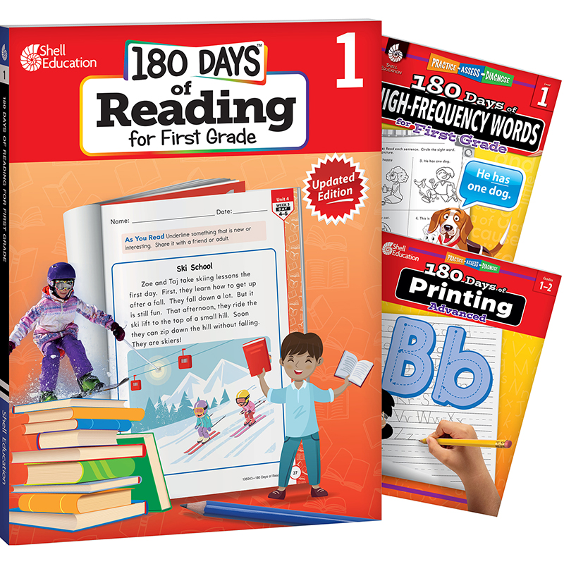 180 Days Reading, High-Frequency Words, & Printing Grade 1: 3-Book Set