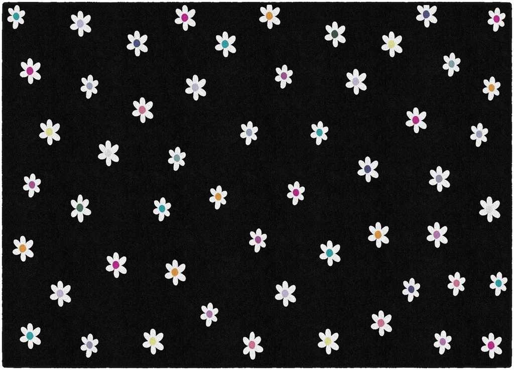 Schoolgirl Style Small Daisies On Black Rectangle Rug