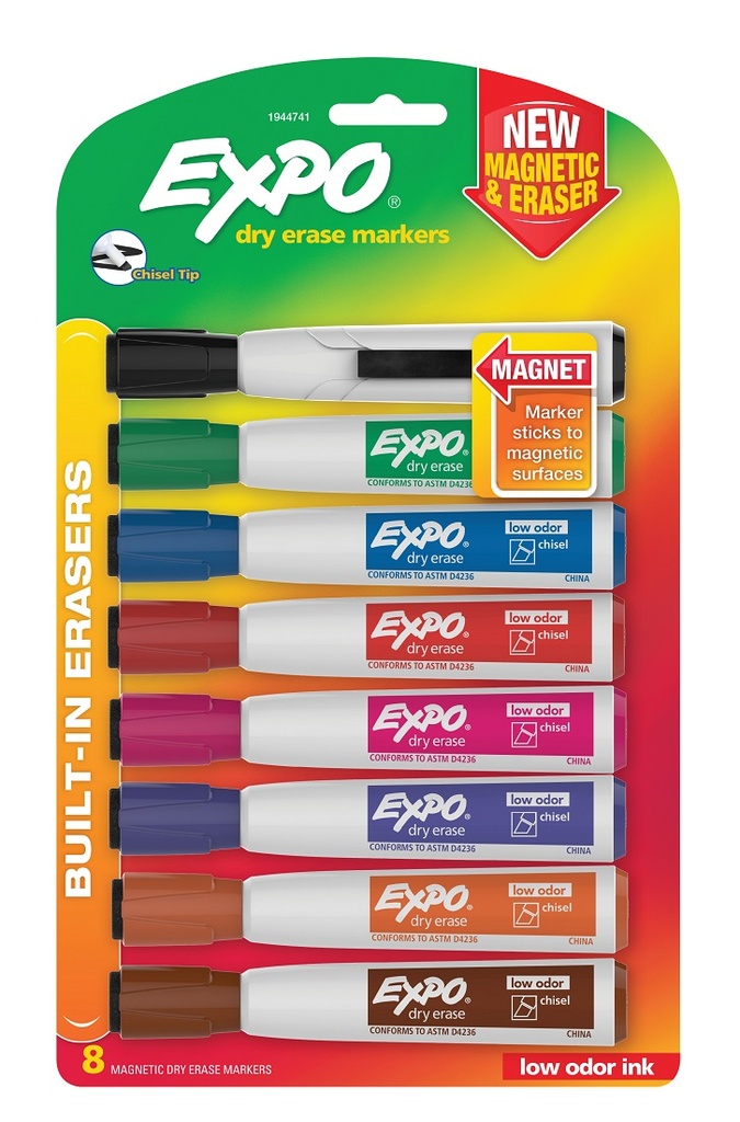 8 Color Chisel Tip Expo Magnetic Dry Erase Markers