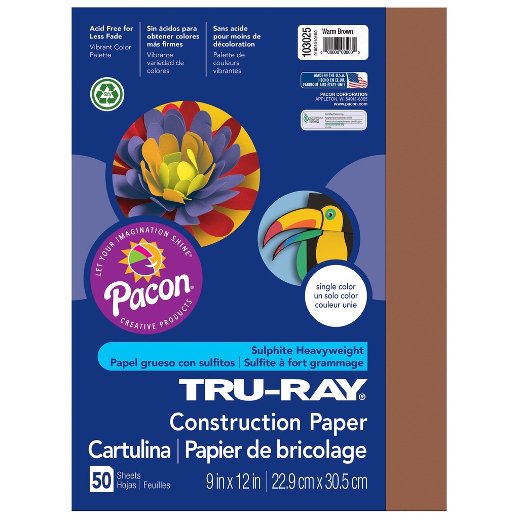 9x12 Warm Brown Tru-Ray Construction Paper 50ct Pack