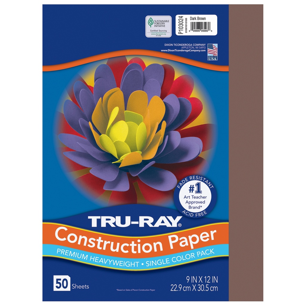 9x12 Dark Brown Tru-Ray Construction Paper 50ct Pack