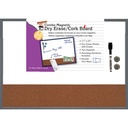 Magnetic Gray Frame 17" x 23" Dry Erase Board w/Cork Board w/Eraser, Marker and 2 Magnets