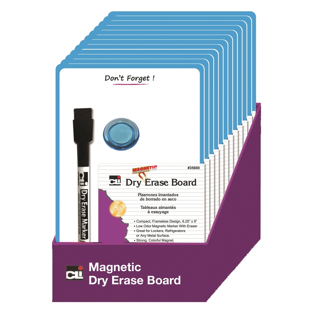 Magnetic Blue Frame 6.25" x 9" Mini Dry Erase Boards w/Markers, Erasers and Magnets Pack of 12