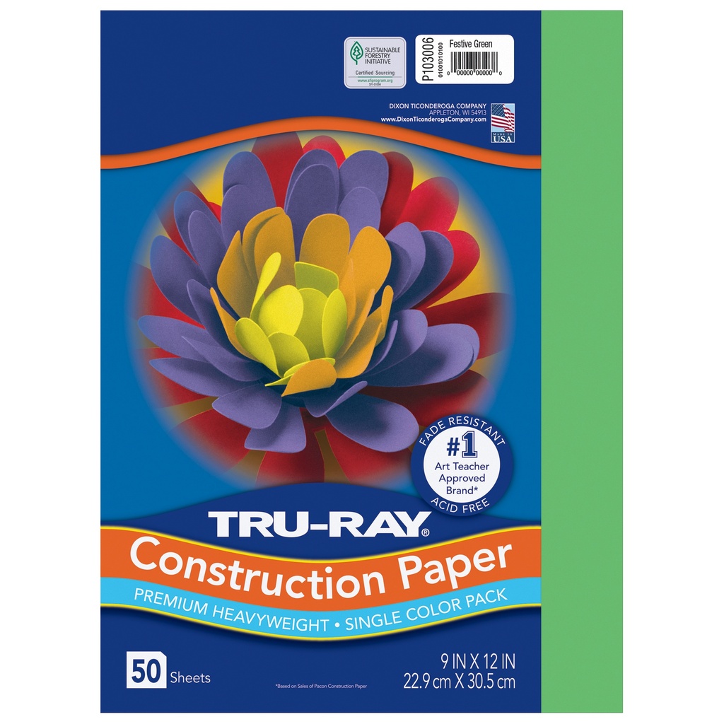 9x12 Festive Green Tru-Ray Construction Paper 50ct Pack