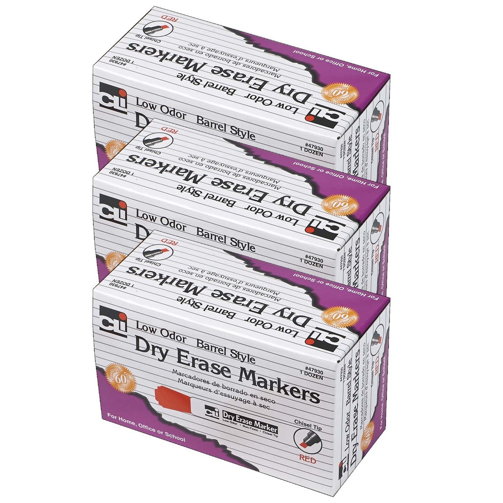 36ct Red Barrel Style Chisel Tip Dry Erase Markers