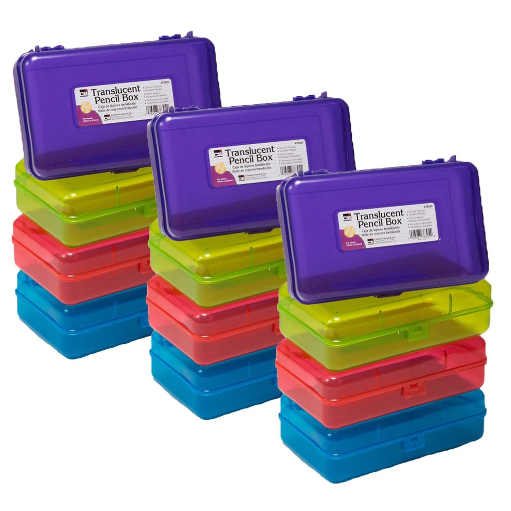 Assorted Colors Translucent Pencil Boxes Pack of 12