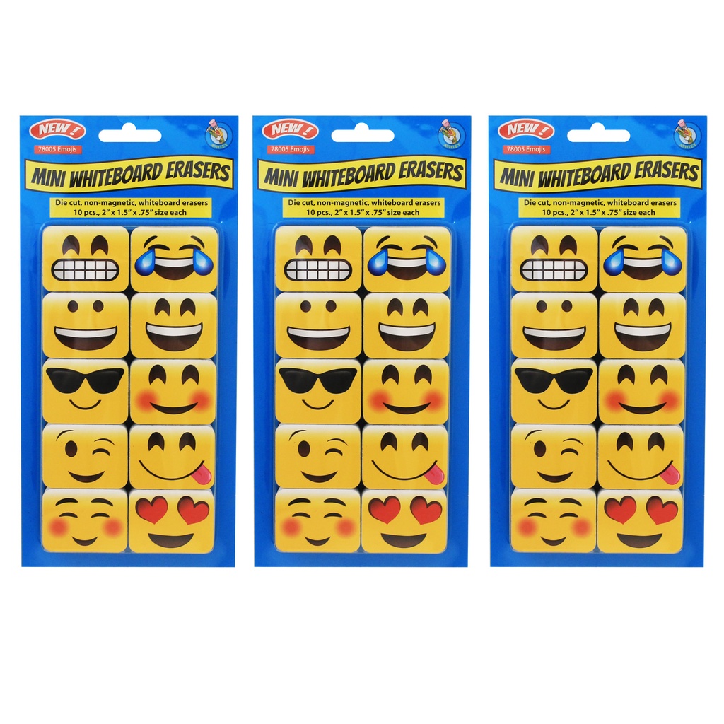 Emotions Icons Non-Magnetic Mini Whiteboard Erasers 30ct