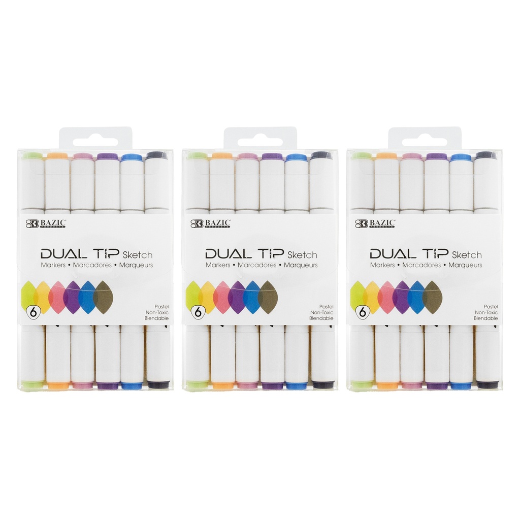 18 Dual Tip Sketch Markers in 6 Pastel Colors