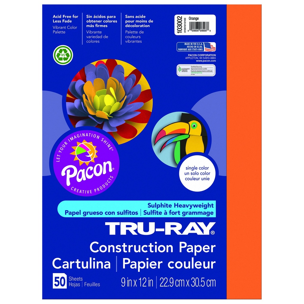 9x12 Orange Tru-Ray Construction Paper 50ct Pack