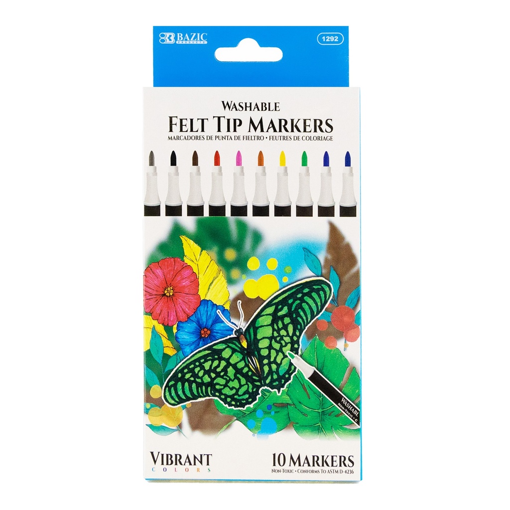 Felt Tip Washable Markers 10 Colors