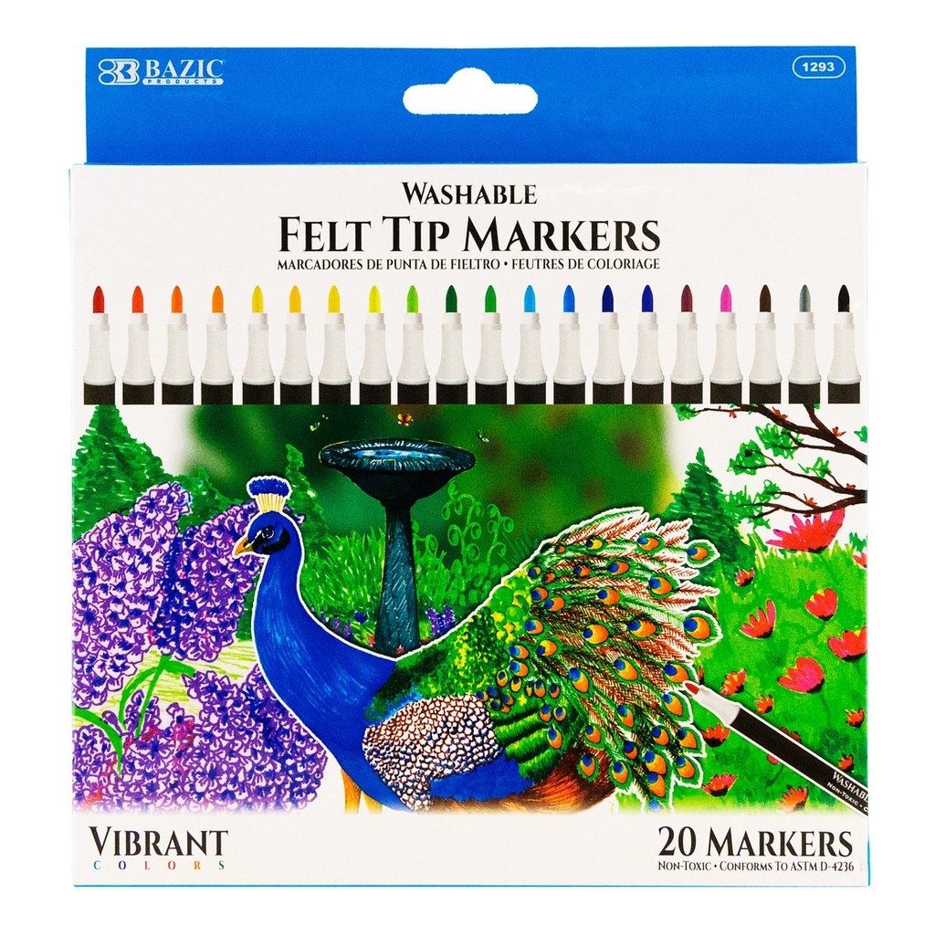 Felt Tip Washable Markers 20 Colors