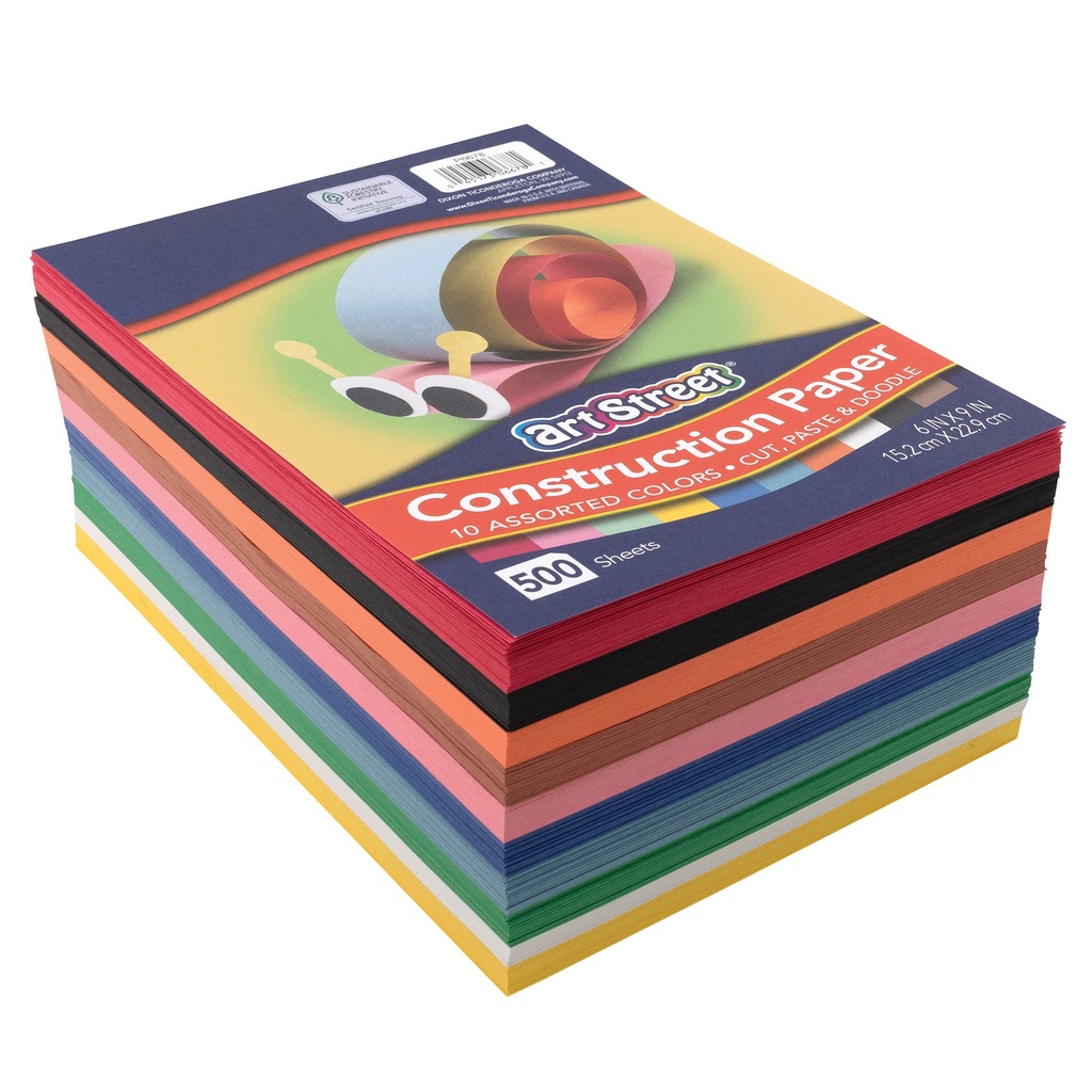 Lightweight 6" x 9" Assorted Colors Construction Paper 500 Sheets